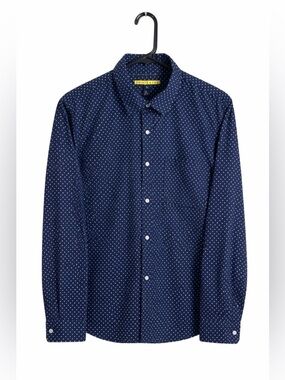 Prince & Fox Men’s Polka Dot Button Down Shirt XL Navy Blue White Cotton